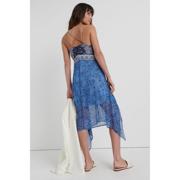 Lucky Brand Layla Scarf Dress Womens Small Blue Floral Strappy Flowy Sheer Boho - Picture 4 of 14